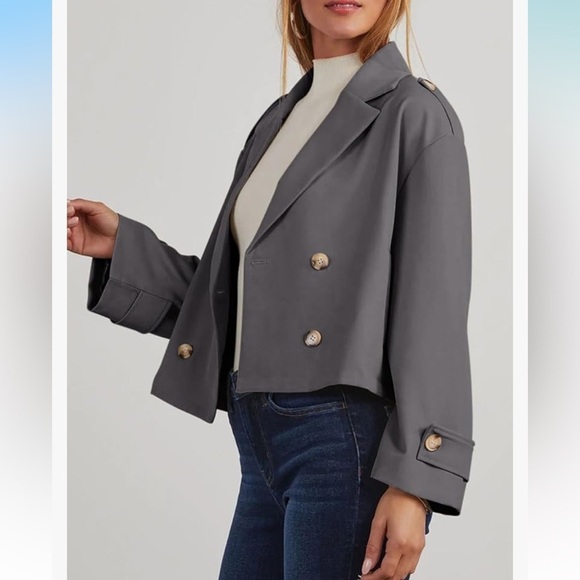 NWT Dokotoo Womens Cropped Trench Coats Double Breasted Blazer w/ Pockets - Picture 3 of 6